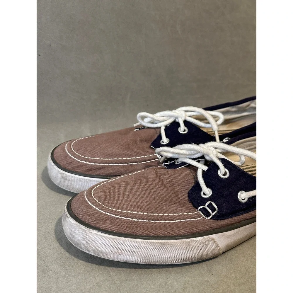 Polo Ralph Lauren Lander Mens Canvas Boat Shoes Brown Navy Blue Size 8.5 D